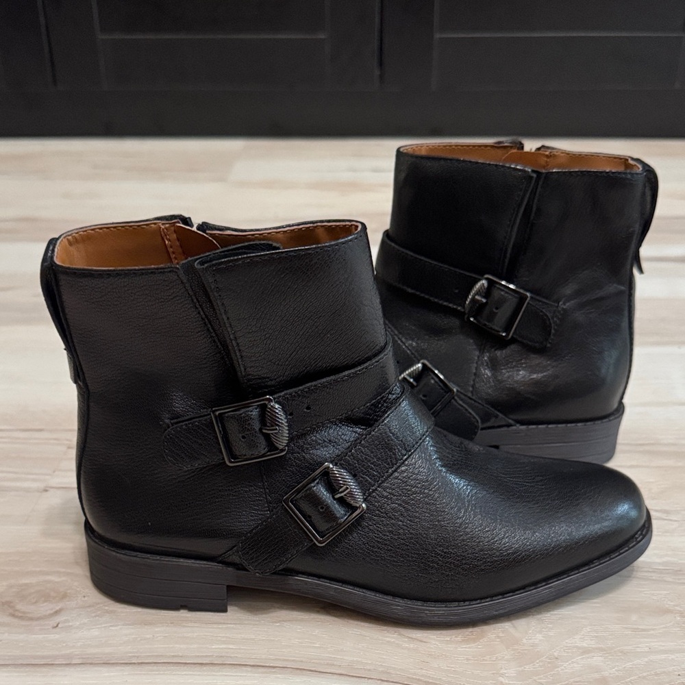 Franco Sarto Mirani Black Leather Moto Ankle Boots Women’s 7.5 - Picture 2 of 9